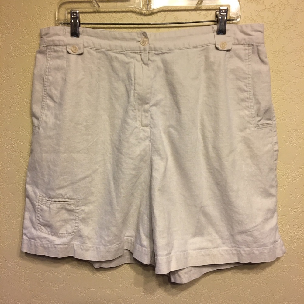 SZ16 CHRISTOPHER BANKS LINEN COTTON ELASTIC CREAM SHORTS